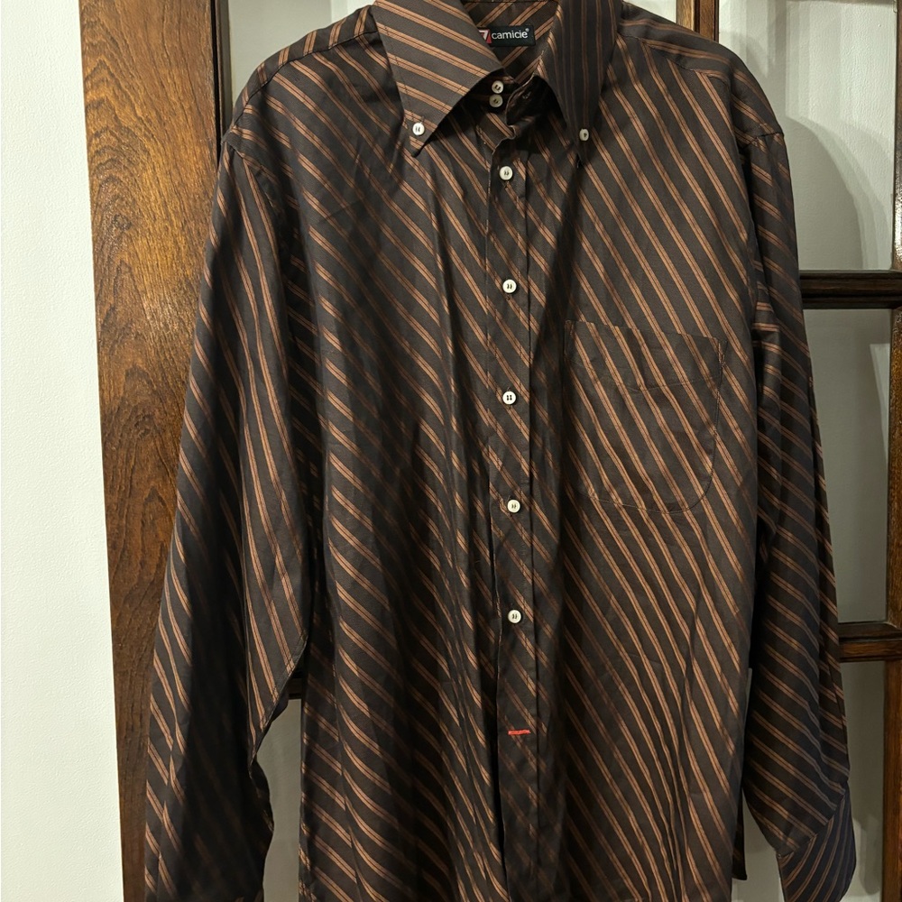 Black and Brown Casual Button Down Shirt with Bold Stripes